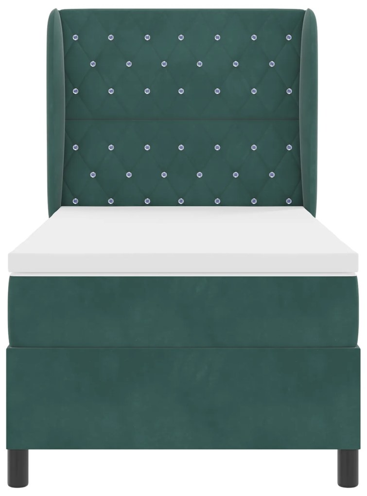 vidaXL Κρεβάτι Box Spring με Στρώμα Σκούρο Πράσινο 90x190 εκ. Βελούδο