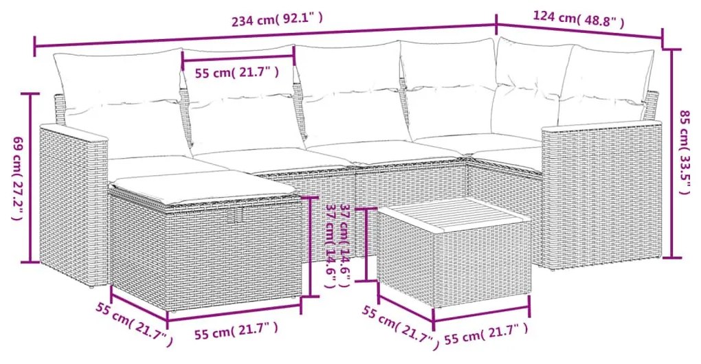 Καναπές Σετ 7 Τεμαχίων Μαύρο Συνθετικό Ρατάν με Μαξιλάρια - Μαύρο