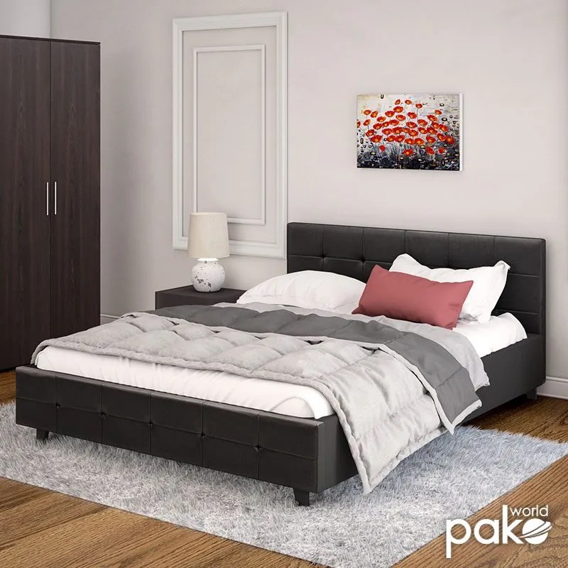 Κρεβάτι Roi pakoworld 160x200 PU μαύρο ματ + αποθηκευτικό χώρο