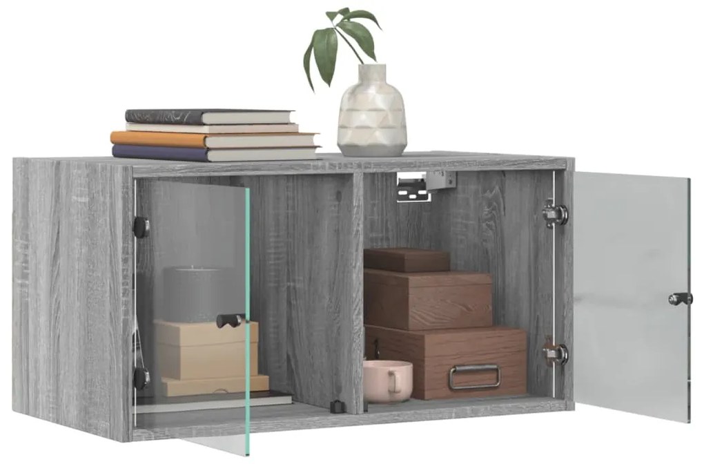vidaXL Κομοδίνα 2 τεμ. Γκρι Sonoma 68,5x37x35 εκ. με Γυάλινες Πόρτες