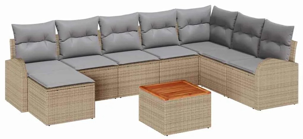 vidaXL Σετ Καναπέ Κήπου με μαξιλάρι 9 pcs Μπεζ Πολυ ράταν
