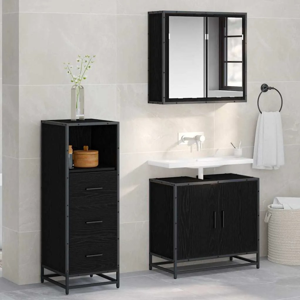 vidaXL Ντουλάπι Μπάνιου με συρτάρι Μαύρη δρυς 35 x 37.5 x 100 εκ.