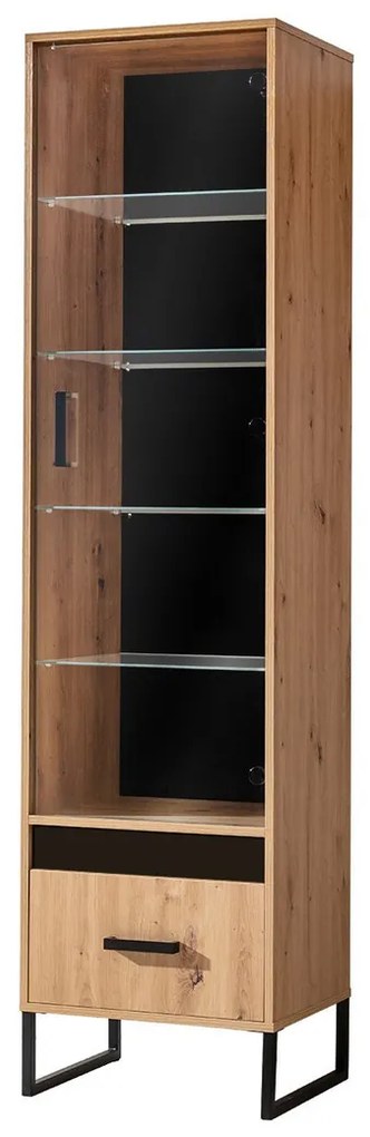 Βιτρίνα Akron P102, Μαύρο, Artisan βελανιδιά, Με πόρτες, Με συρτάρια, 196x50x40cm, 47 kg | Epipla1.gr