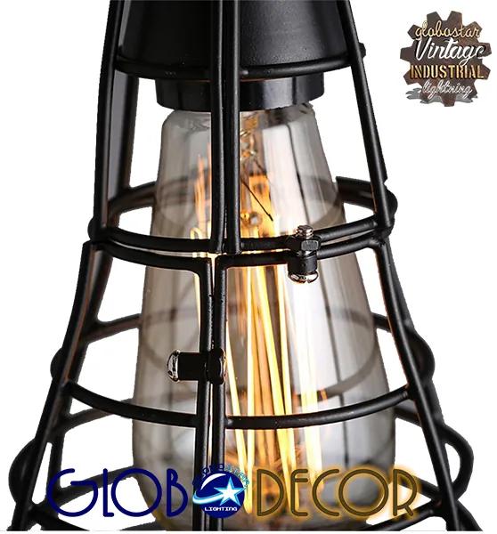 GloboStar® DROPS 01059 Vintage Industrial Κρεμαστό Φωτιστικό Οροφής Πολύφωτο Μαύρο Μεταλλικό Πλέγμα