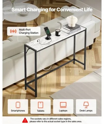 VEVOR Marble Console Table Modern Narrow Long Console Table with Power Outlet
