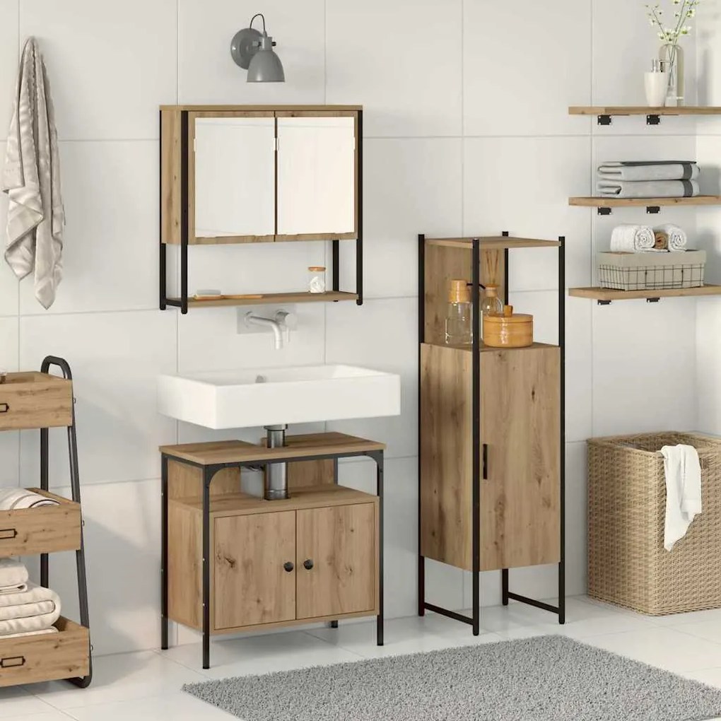 vidaXL Σετ Επίπλων Μπάνιου με πόρτα 3 pcs Καφέ 33 x 33 x 120.5 εκ.