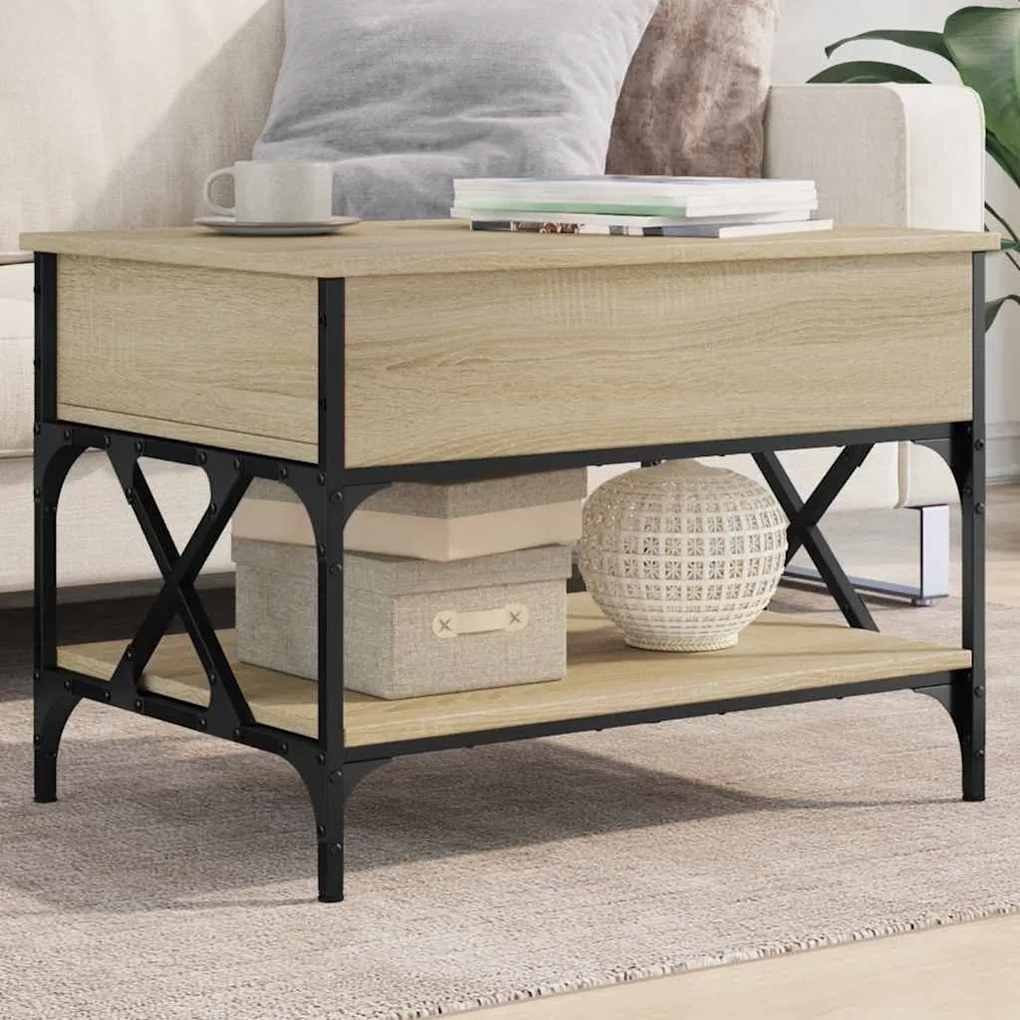 vidaXL Τραπεζάκι Σαλονιού Sonoma Δρυς 70x50x50 εκ. Επ. Ξύλο & Μέταλλο
