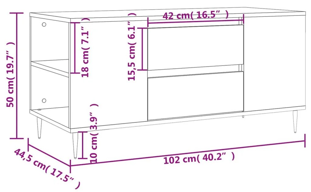 Τραπεζάκι Σαλονιού Μαύρο 102x44,5x50 εκ. από Επεξεργασμένο Ξύλο - Μαύρο