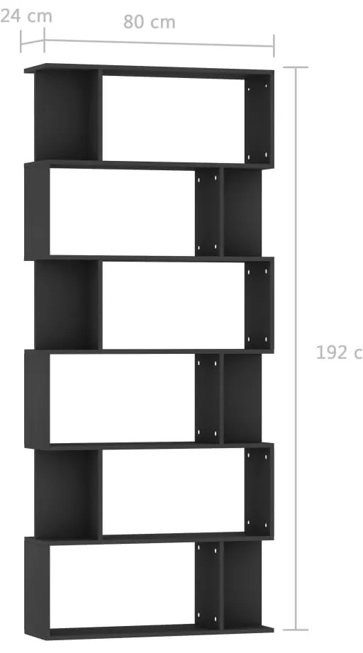 vidaXL Βιβλιοθήκη/Διαχωριστικό Χώρου Μαύρο 80x24x192 εκ. Επεξ. Ξύλο