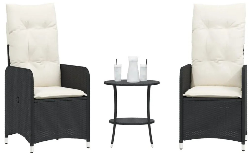 vidaXL Καρέκλες Κήπου Ανακλινόμενες 2 τεμ Μαύρο Συνθ. Ρατάν &amp; Τραπέζι