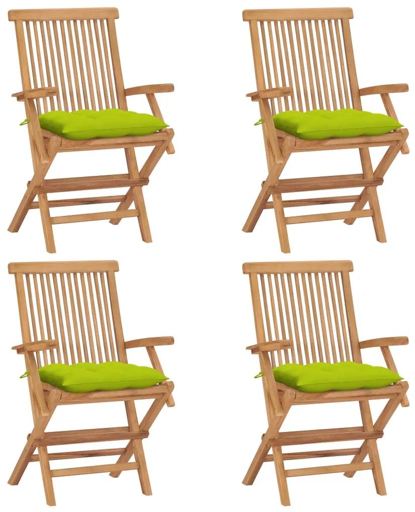 vidaXL Καρέκλες Κήπου 4 τεμ. Μασίφ Ξύλο Teak & Φωτ. Πράσινα Μαξιλάρια