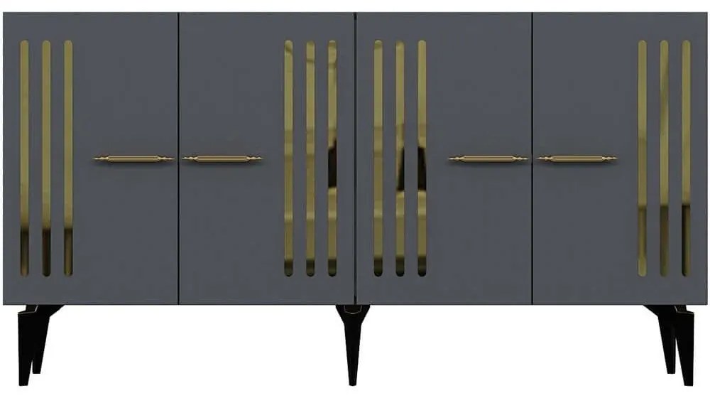 Μπουφές Junes 475OLV2313 150x40x79cm Anthracite-Gold Particle Board, Melamine