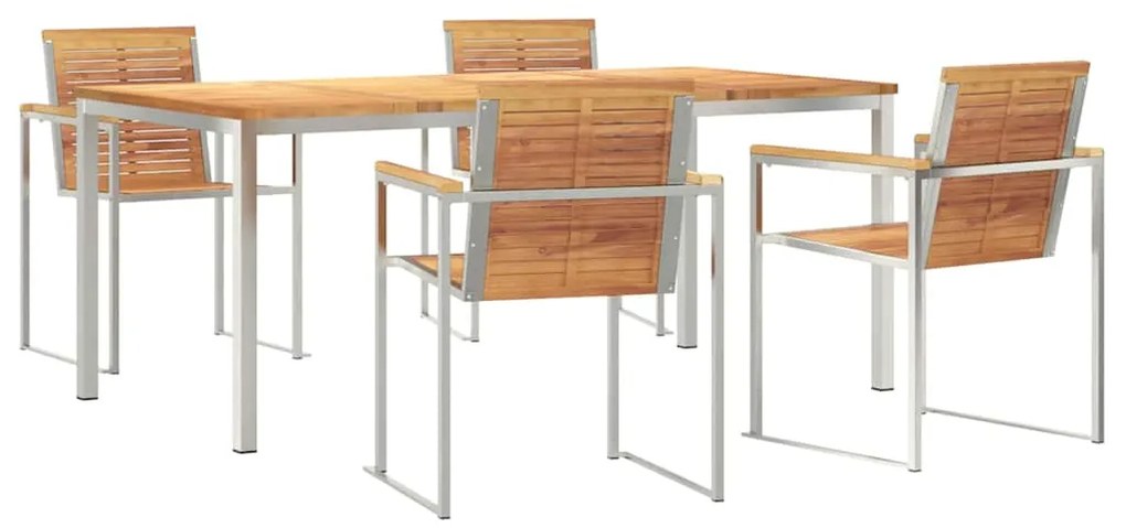 vidaXL Σέτ φαγητού για κήπο 5 pcs Καφέ Στερεό Ξύλο Τίκ