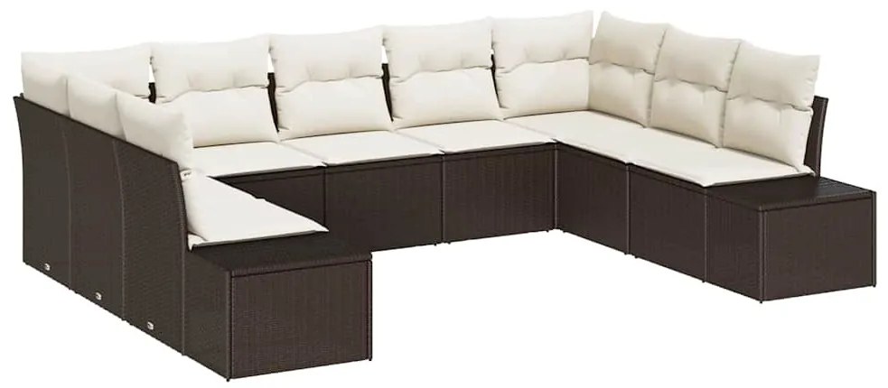 vidaXL Σετ Καναπέ Κήπου με μαξιλάρι 9 pcs Καφέ Πολυ ράταν