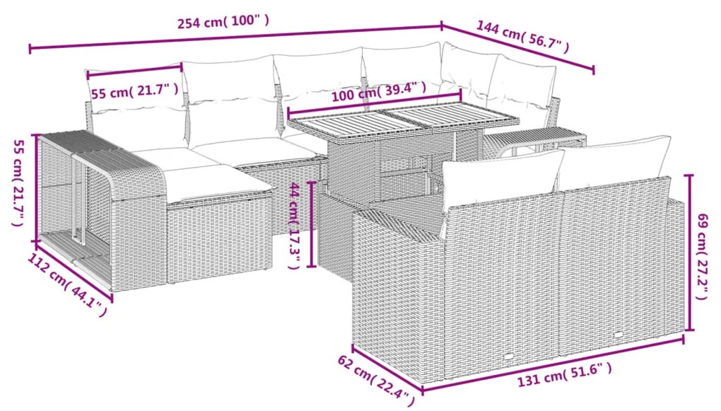 vidaXL Σαλόνι Κήπου Σετ 11 Τεμαχίων Μαύρο Συνθετικό Ρατάν με Μαξιλάρια