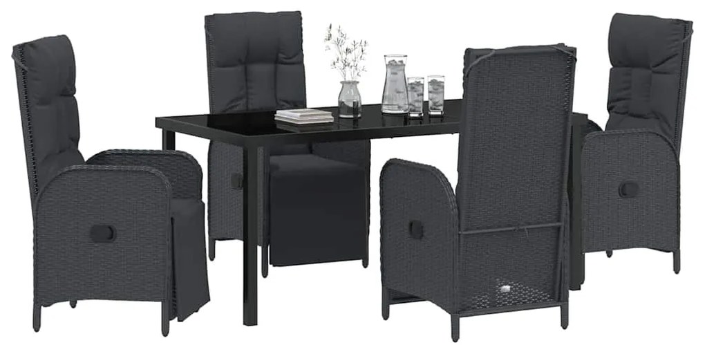 vidaXL Σέτ φαγητού για κήπο με μαξιλάρι 5 pcs Μαύρο συνθετικό ρατάν