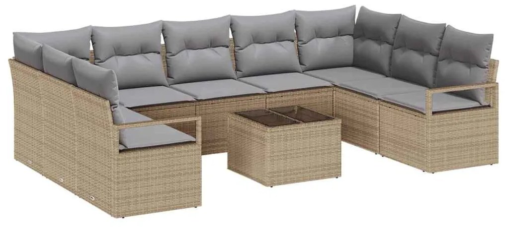 vidaXL Σετ Καναπέ Κήπου με μαξιλάρι 10 pcs Μπεζ, Ανοιχτό Γκρι