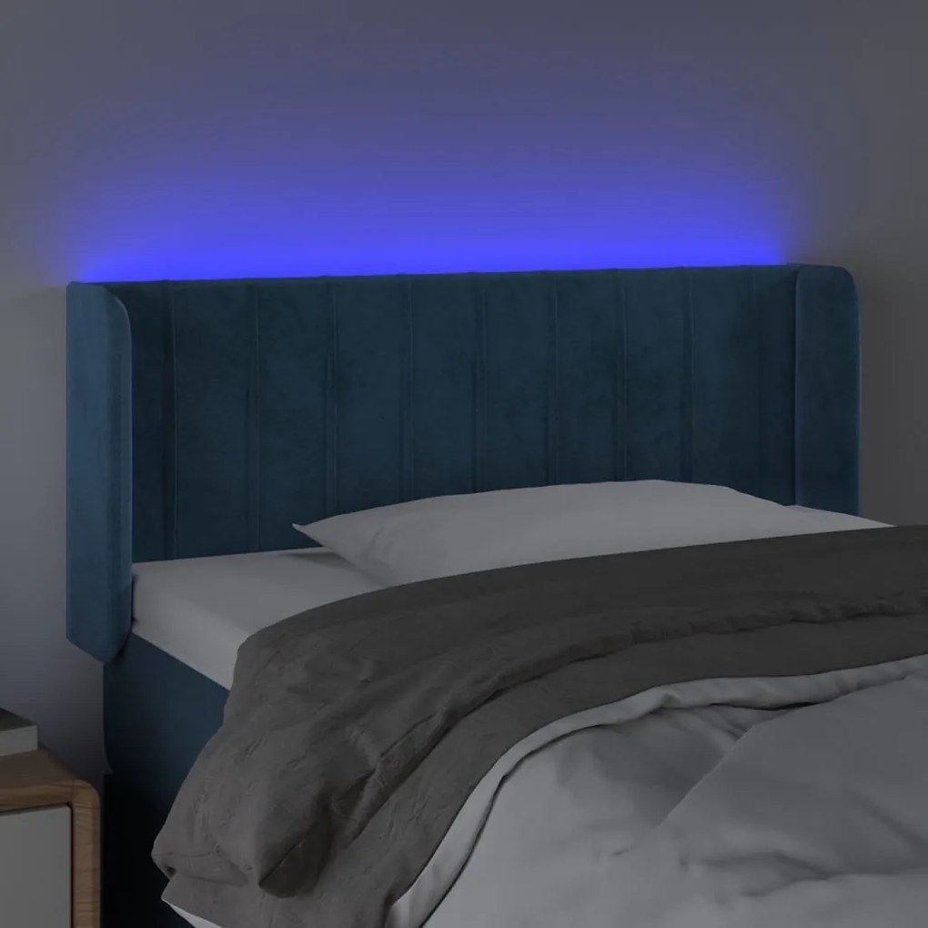 Κεφαλάρι Κρεβατιού LED Σκούρο Μπλε 103x16x78/88 εκ. Βελούδινο - Μπλε