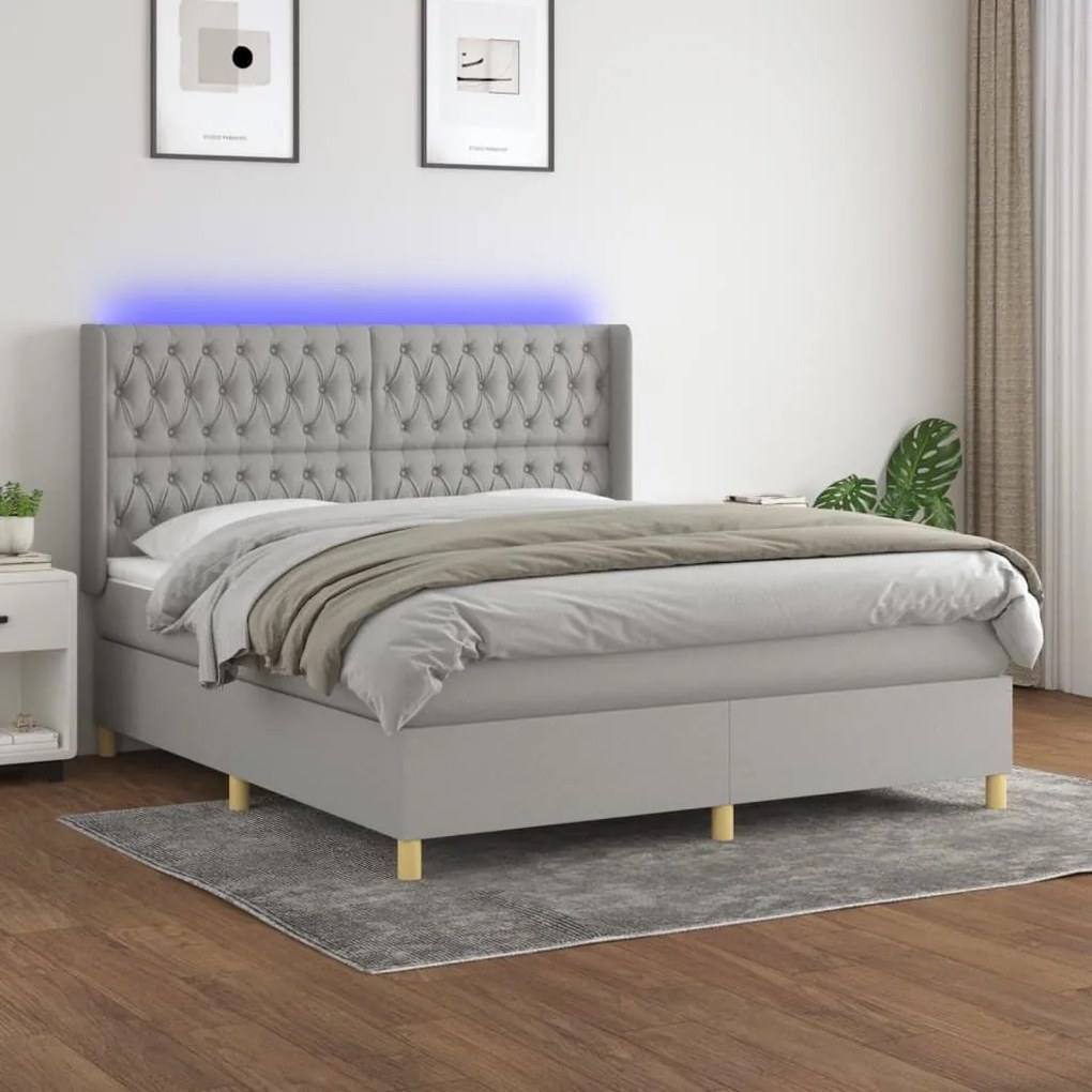 Κρεβάτι Boxspring με Στρώμα &amp; LED Αν.Γκρι 160x200εκ. Υφασμάτινο - Γκρι