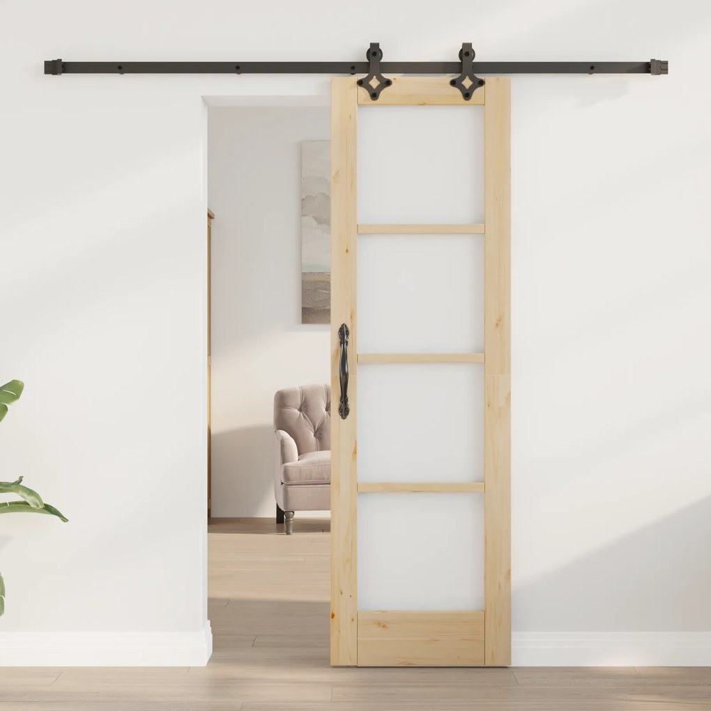vidaXL Σετ Συρόμενης Πόρτας με Σετ Εξαρτημάτων 61x198.5 εκ. Στερεό Ξύλο Πεύκου