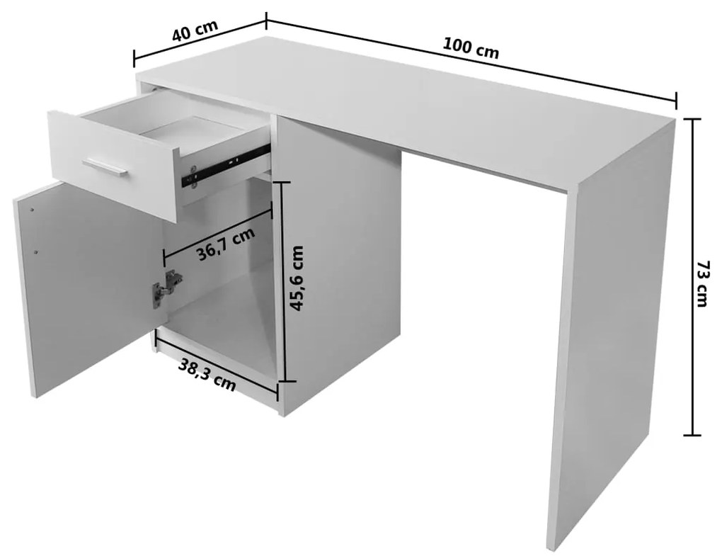 vidaXL Γραφείο με Συρτάρι και Ντουλάπι Λευκό 100 x 40 x 73 εκ.