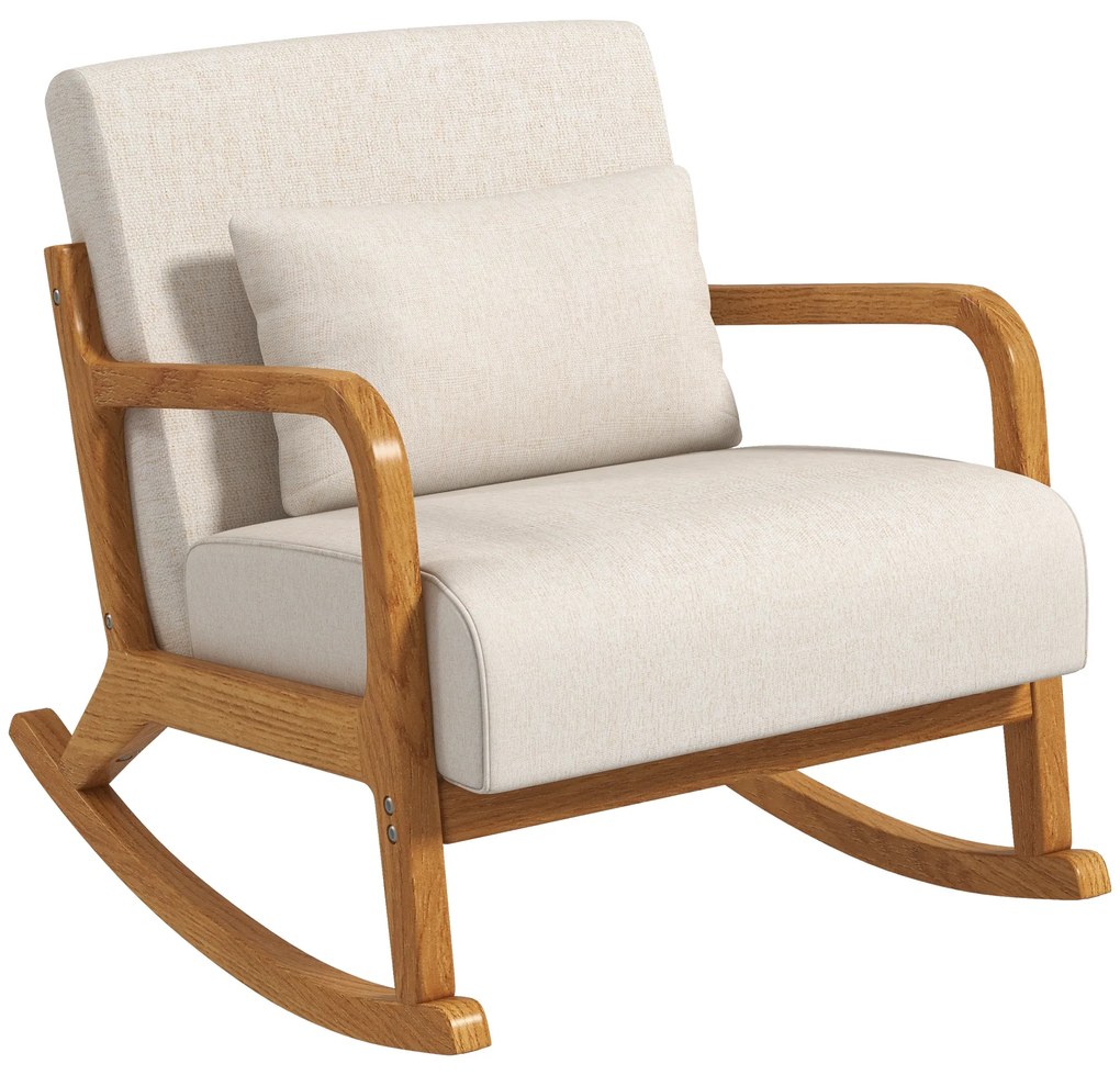 HOMCOM Κουνιστή πολυθρόνα σε ρετρό στυλ, ξύλο καουτσούκ, 64,5 cm x 92 cm x 81, 5 cm, Μπεζ + Καφέ