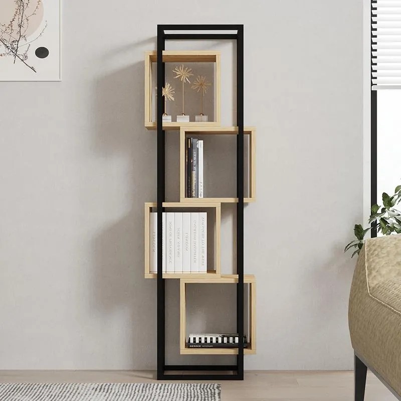 Βιβλιοθήκη Gridur oak - μαύρο μεταλλικό σκελετό 44x29x140 εκ. 44x29x140 εκ.