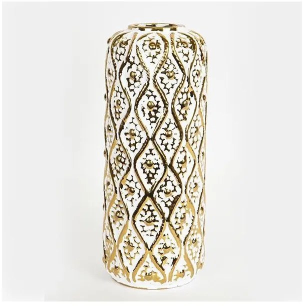 Βάζο Κεραμικό Λευκό &amp; Χρυσό 15x15x37cm 752-20241 Estheti-752-20241-Λευκό-Χρυσό 752-20241