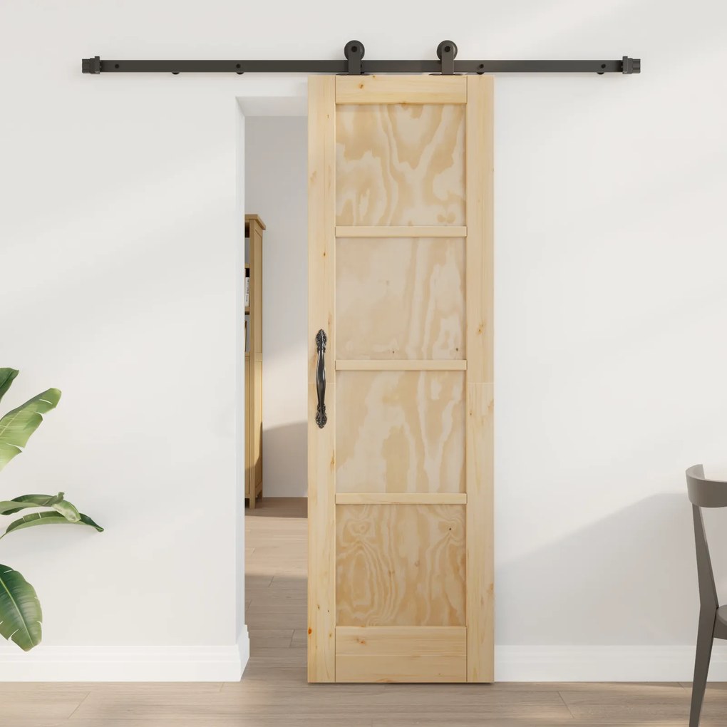 vidaXL Συρόμενη Πόρτα με Σετ Εξαρτημάτων 61x198.5 εκ Μασίφ Ξύλο Πεύκου
