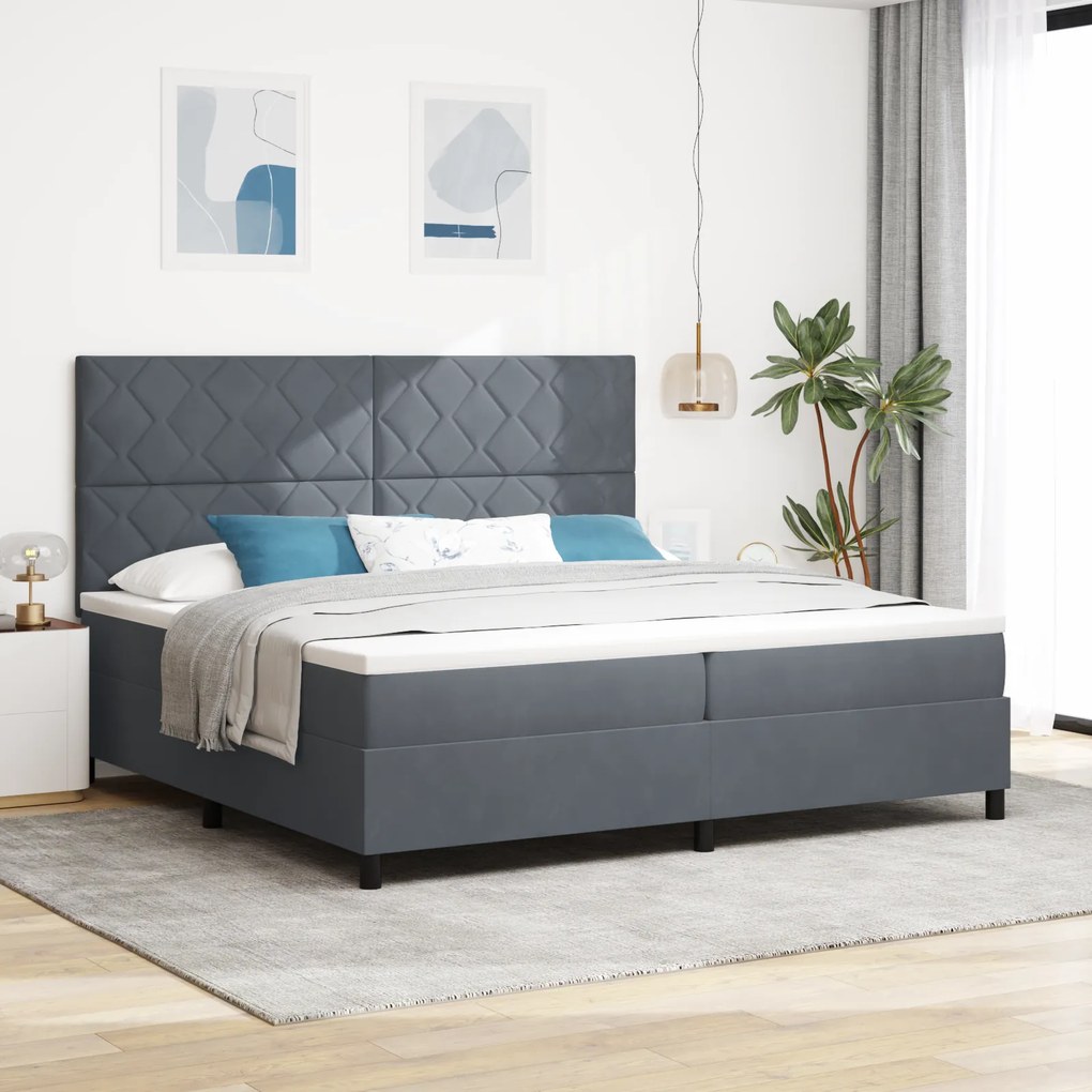 vidaXL κρεβάτι Box Spring με στρώμα Γκρι 200x200 εκ Βελούδο
