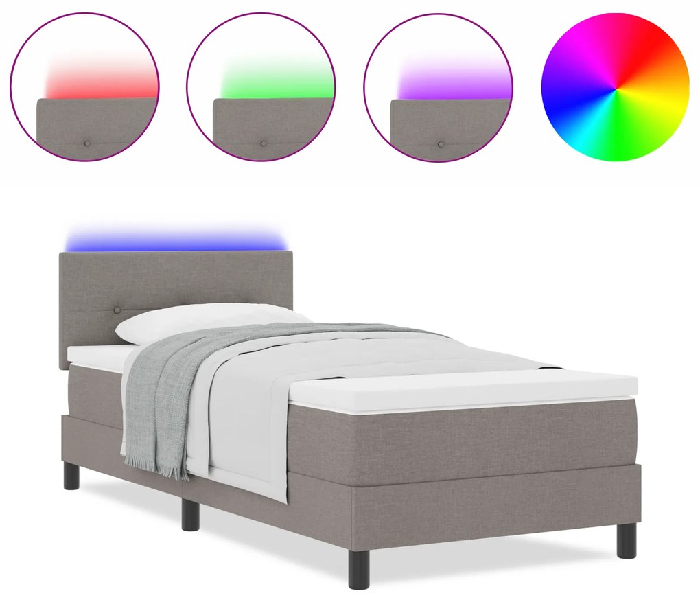 vidaXL Κρεβάτι Box Spring με Στρώμα & LED Ταμπά 100x200 εκ. Υφάσματος