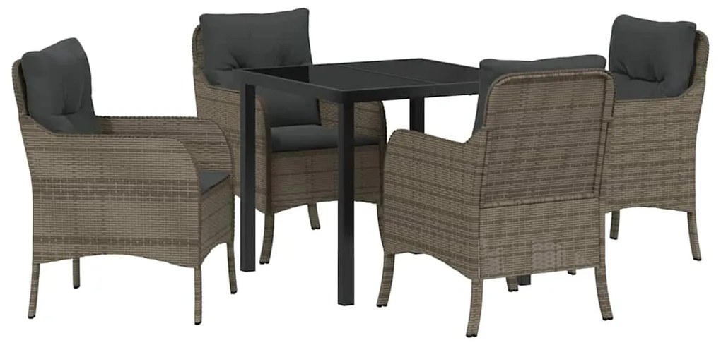 vidaXL Σέτ φαγητού για κήπο με μαξιλάρι 5 pcs Γκρι Πολυ ράταν