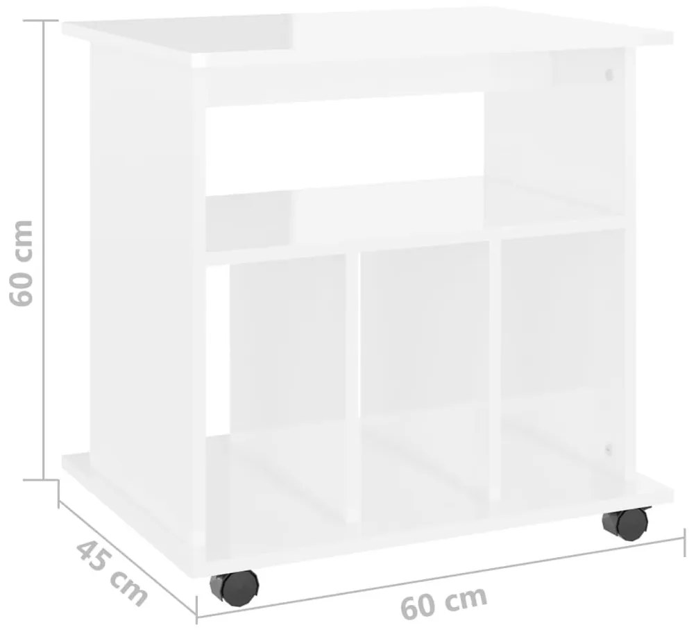 Ντουλάπι Τροχήλατο Γυαλιστ. Λευκό 60x45x60 εκ. από Επεξ. Ξύλο - Λευκό