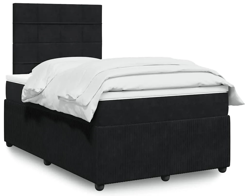 vidaXL Κρεβάτι Boxspring με Στρώμα Μαύρο 120 x 200 εκ. Βελούδινο