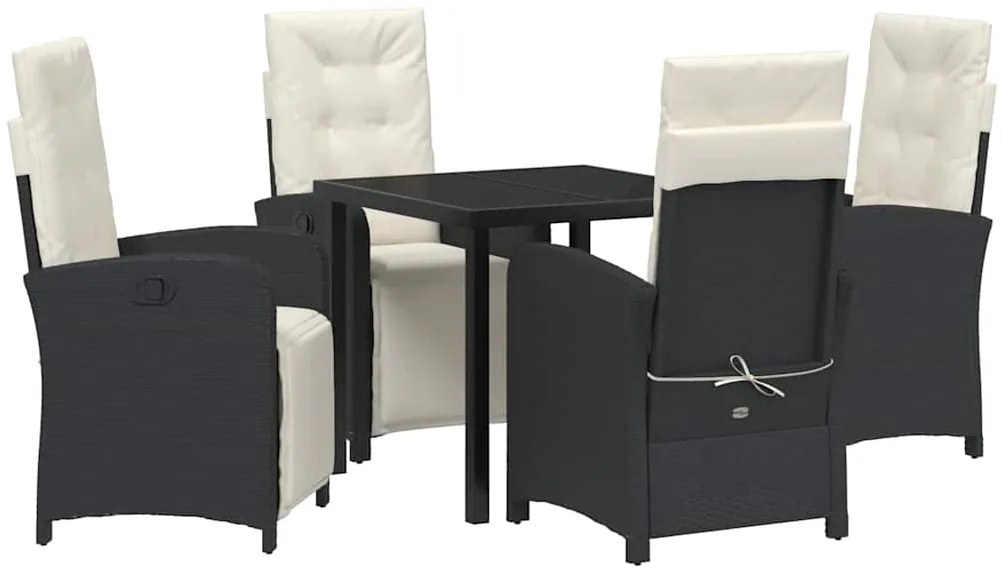 vidaXL Σέτ φαγητού για κήπο με μαξιλάρι 5 pcs Μαύρο συνθετικό ρατάν