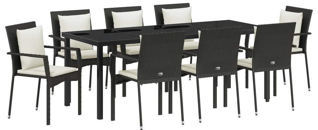 vidaXL Σετ Τραπεζαρίας Κήπου 9 pcs Μαύρο 200 x 80 x 73 εκ PE Ρατάν