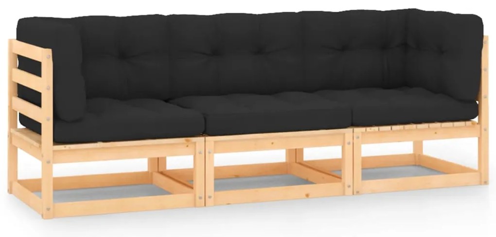 vidaXL Σαλόνι Κήπου Σετ 3 Τεμαχίων από Μασίφ Ξύλο Πεύκου με Μαξιλάρια