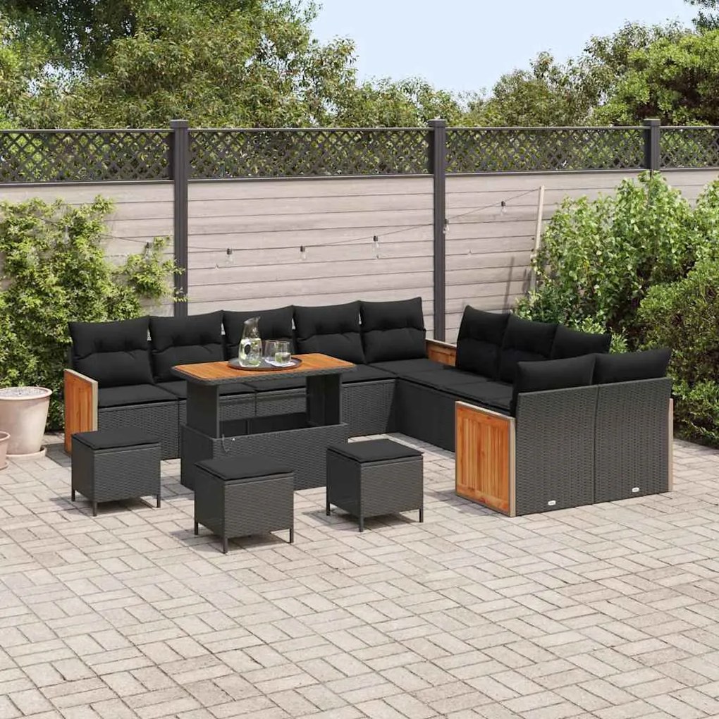 vidaXL Σετ Καναπέ Κήπου με μαξιλάρι 14 pcs Μαύρο 110 x 55 x 71 εκ