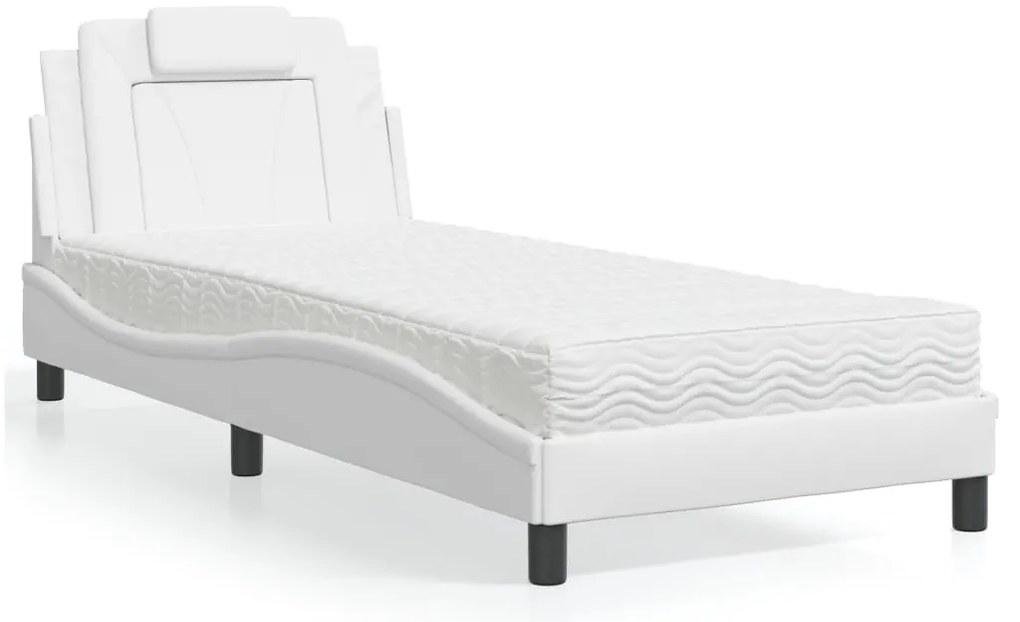 vidaXL Κρεβάτι Viana με Στρώμα Λευκό 90x200 εκ. από Συνθετικό Δέρμα