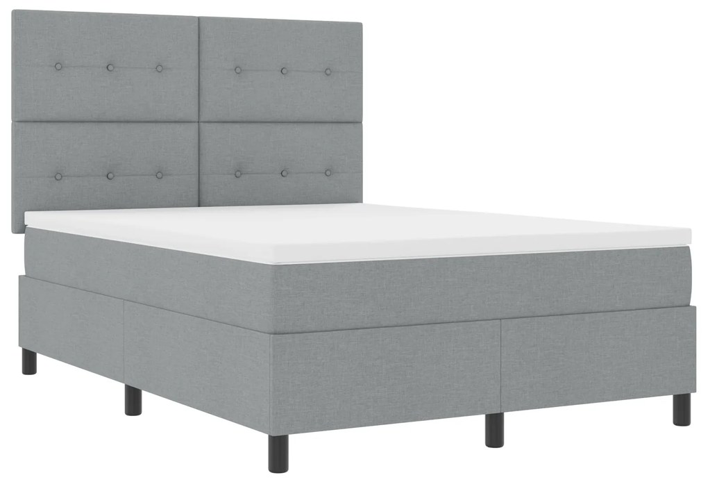vidaXL Κρεβάτι Box Spring με Στρώμα & Φωτισμό LED σε Γκρι, 140 x 200 cm Υφασμάτινο