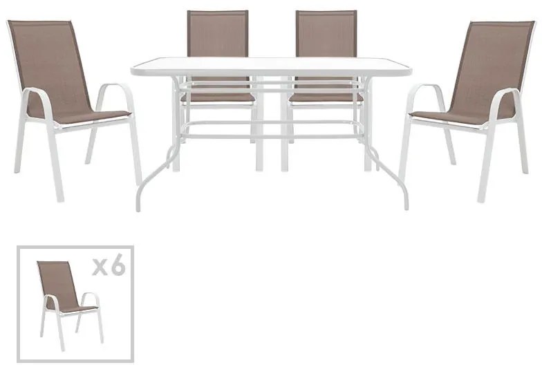 Τραπεζαρία Valor-Calan σετ 7τεμ μέταλλο λευκό-textilene καφέ
