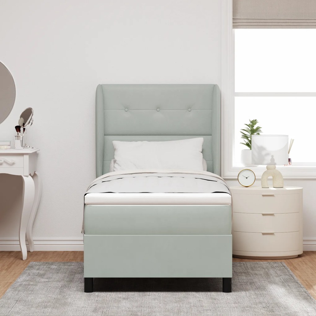 vidaXL Κρεβάτι Box Spring με Στρώμα Ανοιχτό Γκρι 100x200 εκ. Βελούδο