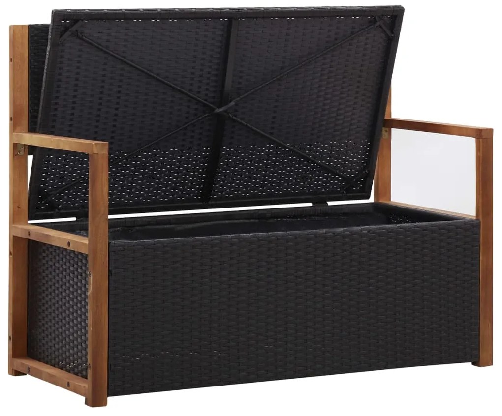 vidaXL Παγκάκι με Αποθηκ. Χώρο Μαύρο 115 εκ. Συνθ. Ρατάν/Ξύλο Ακακίας