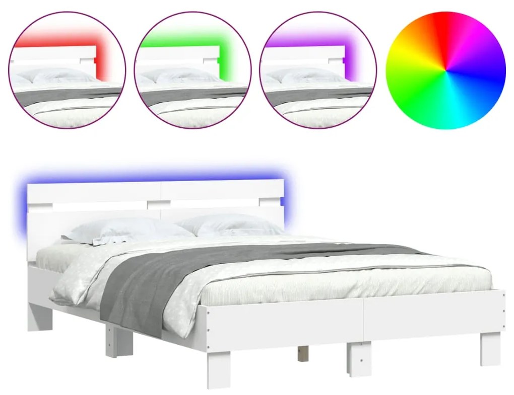 Πλαίσιο Κρεβατιού με Κεφαλάρι / LED Λευκό 135 x 190 εκ. - Λευκό