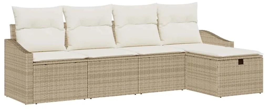 vidaXL Σετ Καναπέ με μαξιλάρι με αποθήκευση 5 pcs Μπεζ συνθετικό ρατάν