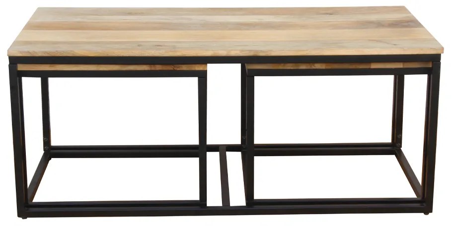 QUADRO COFFEE TABLE SET 3ΤΕΜ ΦΥΣΙΚΟ ΜΑΥΡΟ 110x60xH45cm - 04-1055