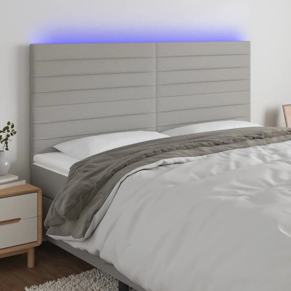Κεφαλάρι Κρεβατιού LED Ανοιχτό Γκρι 180x5x118/128εκ. Υφασμάτινο 3122578