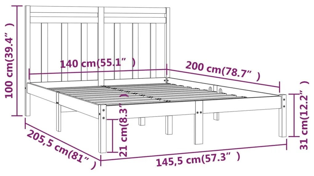 ΠΛΑΙΣΙΟ ΚΡΕΒΑΤΙΟΥ 140 X 200 ΕΚ. ΑΠΟ ΜΑΣΙΦ ΞΥΛΟ 3105250