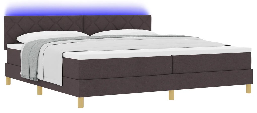 vidaXL Κρεβάτι με Ελατήρια και Στρώμα & LED Σκούρο Καφέ 200x200 εκ. Υφασμάτινο