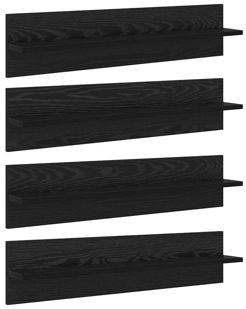 vidaXL Ράφια Τοίχου με ράφι 4 pcs Μαύρη Οξυά 80 x 11,5 x 18 εκ